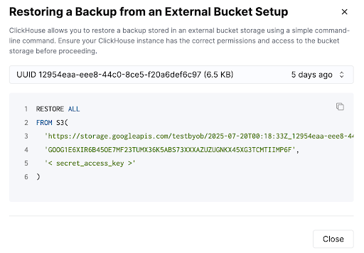 Get SQL command used to restore backup